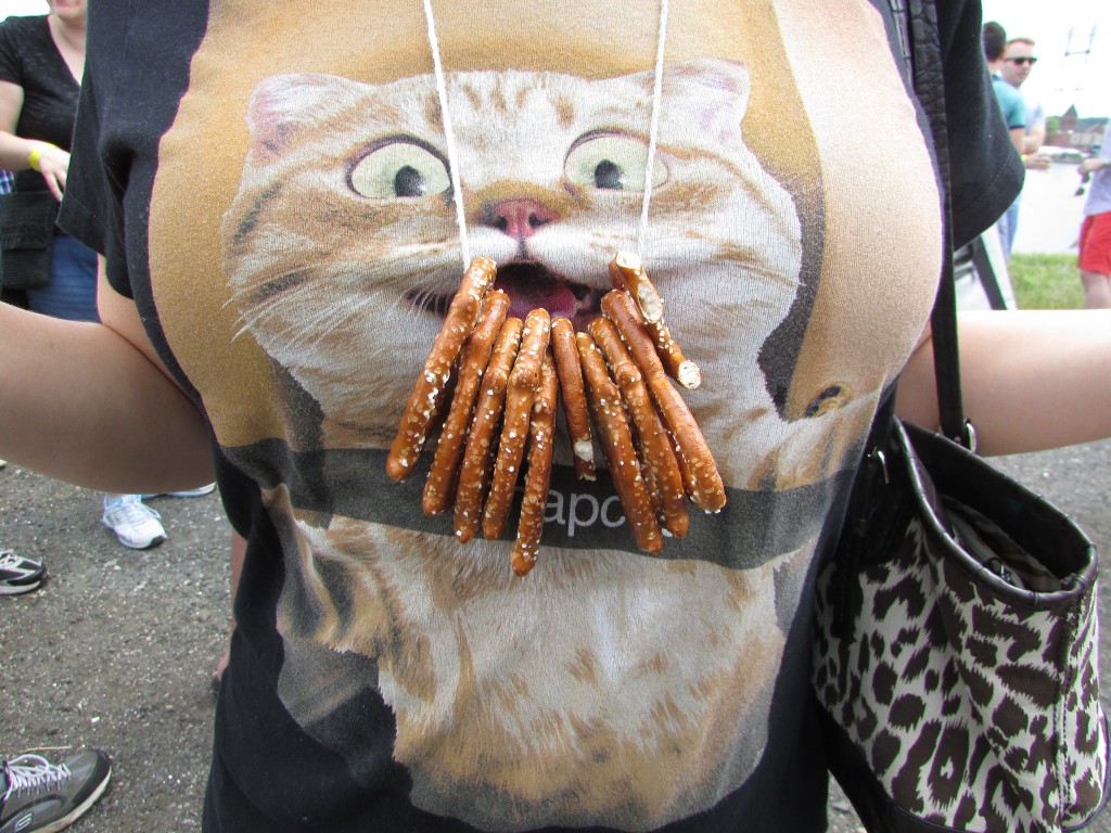 We finally remembered pretzel necklaces. And our Snapcat shirt.
